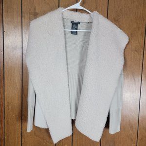Chelsea & Theodore Faux Suede Cream Cardigan Sweater Open Front Rib Knit Wmns M